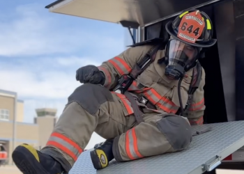 Evansville Fire Department recruits train on SCBA confidence trailer at EVV Airport