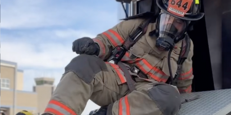 Evansville Fire Department recruits train on SCBA confidence trailer at EVV Airport