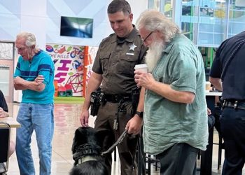 Evansville police and sheriff’s K9 Dozer steals the show at community coffee event