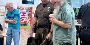 Evansville police and sheriff’s K9 Dozer steals the show at community coffee event