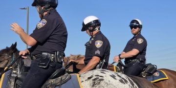 Evansville police mounted patrol visits career and technical center students for hands-on public safety lesson